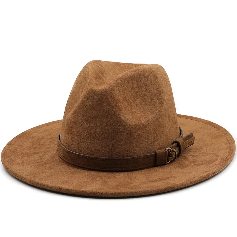 Trendy Fedora  Women Men Cowboy Sun Hats Suede Rider Hats Wholesale Suede Fedora Hats with Belt