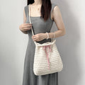 Women's Lady Fashionable Bow Design Ruched Drawstring Bucket Knitted Crochet Crossbody Tote Bags Baby for Autumn Wholesale