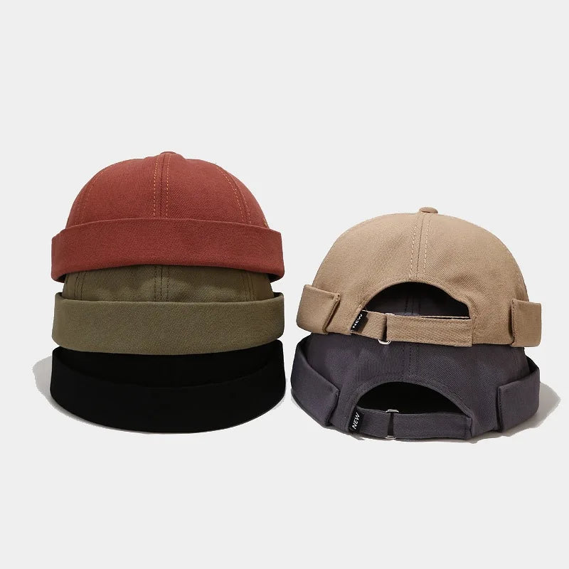 MIO Casual Street Baseball Cap Visor Less Docker Hat Without Brim Skull Cap Rolled Cuff Retro Brimless Hat