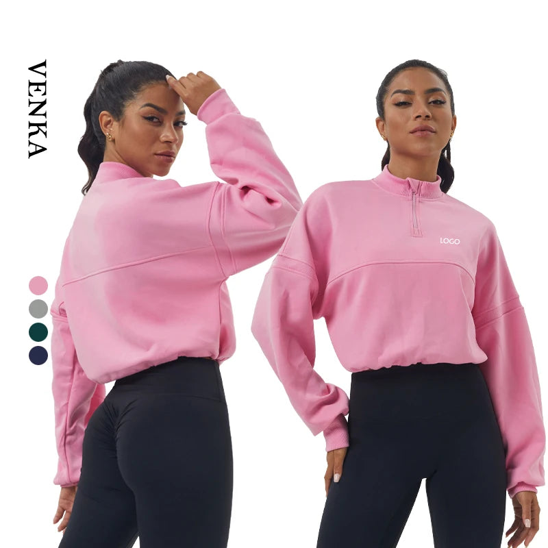 Women's Lightweight Seamless Cotton Polyester Half Zip Long-Sleeved Thermal Sports Coat Autumn Winter Warmth Loose Sweater