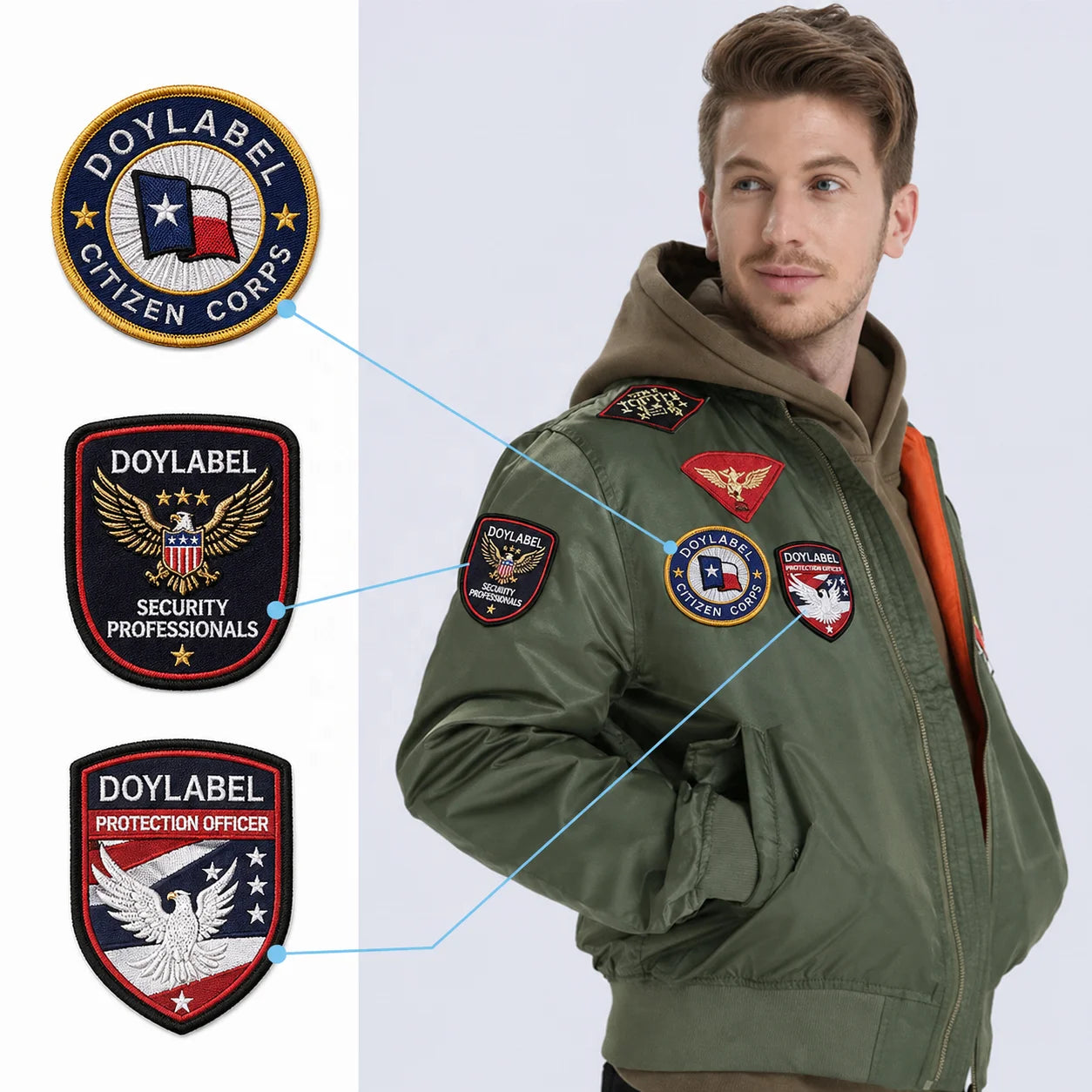 Embroidery Badges Custom Design Fabric Merrow Border Embroidered Logo Patches With Adhesive Backing