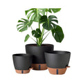 Pioneera 12/10/8 Inch Self Watering Eco-friendly Modern Design Plastic Black Floor Boughpot Large Plant Pots Spacious Reservoir