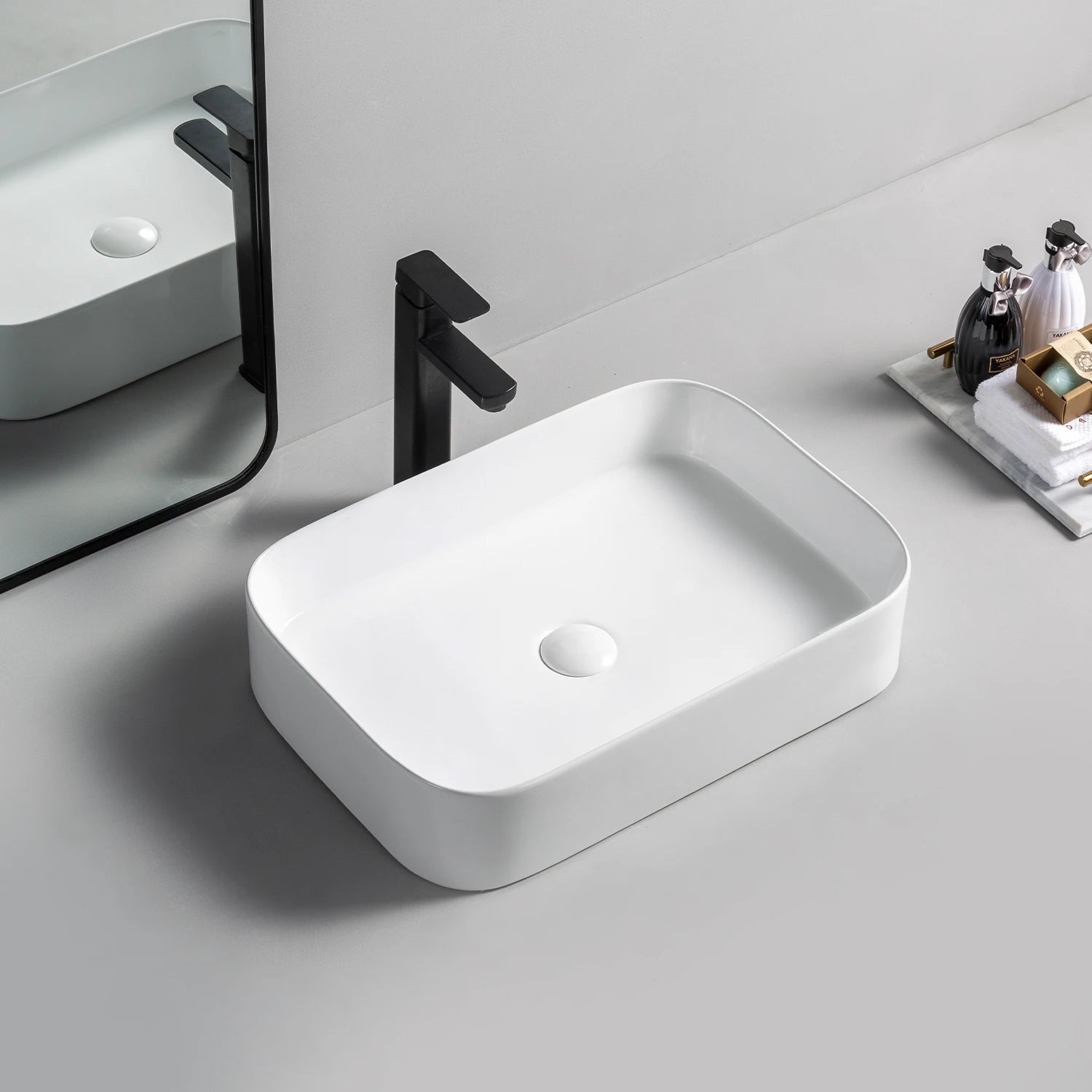 Various SpecificationsTable Top Ceramic Vessel Sinks White Rectangular Shape Bathroom Sink Wash Basin