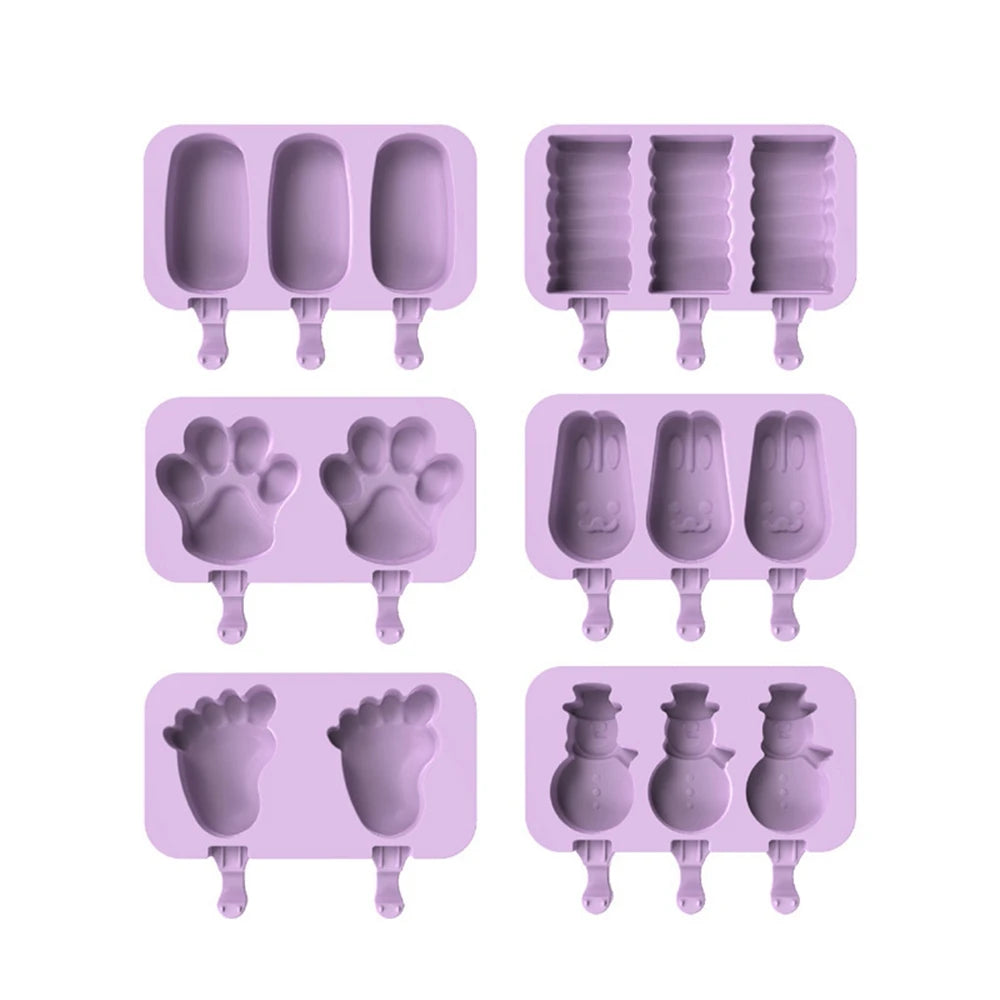 DIY Eco-Friendly Food Grade Silicone Ice Cream Mould 2/3 Cavity Cartoon Design Ice Cream Tubs