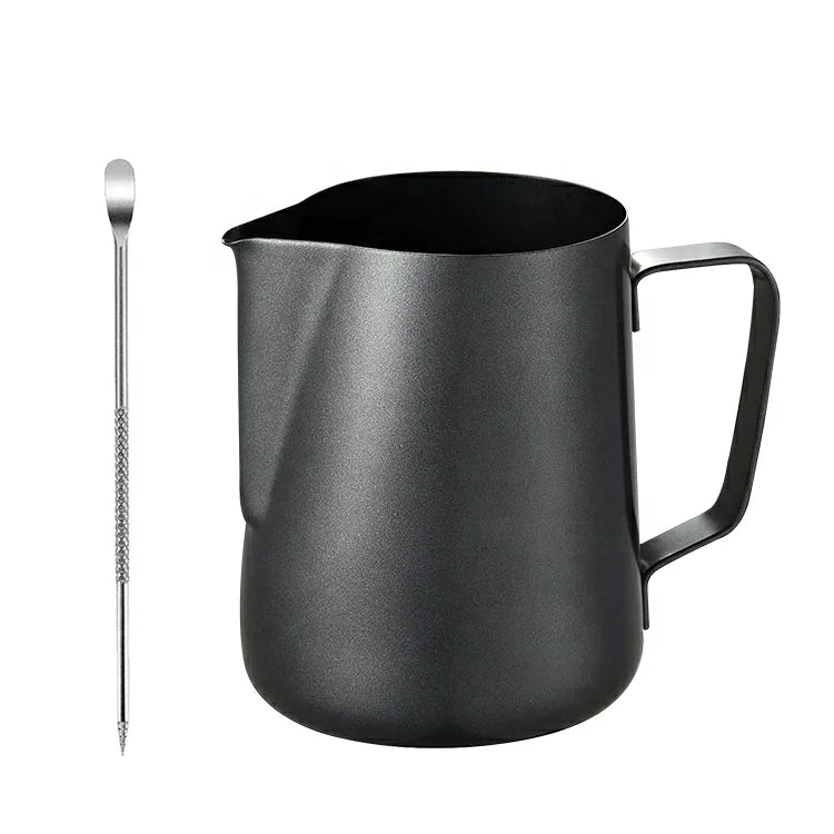 Promotional Product Customized Logo Coffee Thermometer Black Painting Metal Stainless Steel Milk Jug Frothing Pitcher