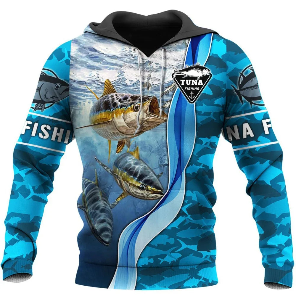 Fitspi Autumn Winter Hot Sale Men's Hooded Sweater 3d Digital Ocean Fishing Printed Casual Sweatshirt Wholesale