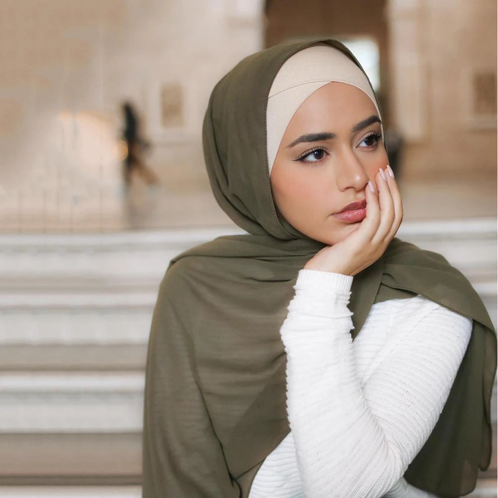 High Quality Tudung Women Shawl  Malaysia Thick Heavy Chiffon  Muslim Georgette Scarf Solid Plain Bubble Chiffon Hijab