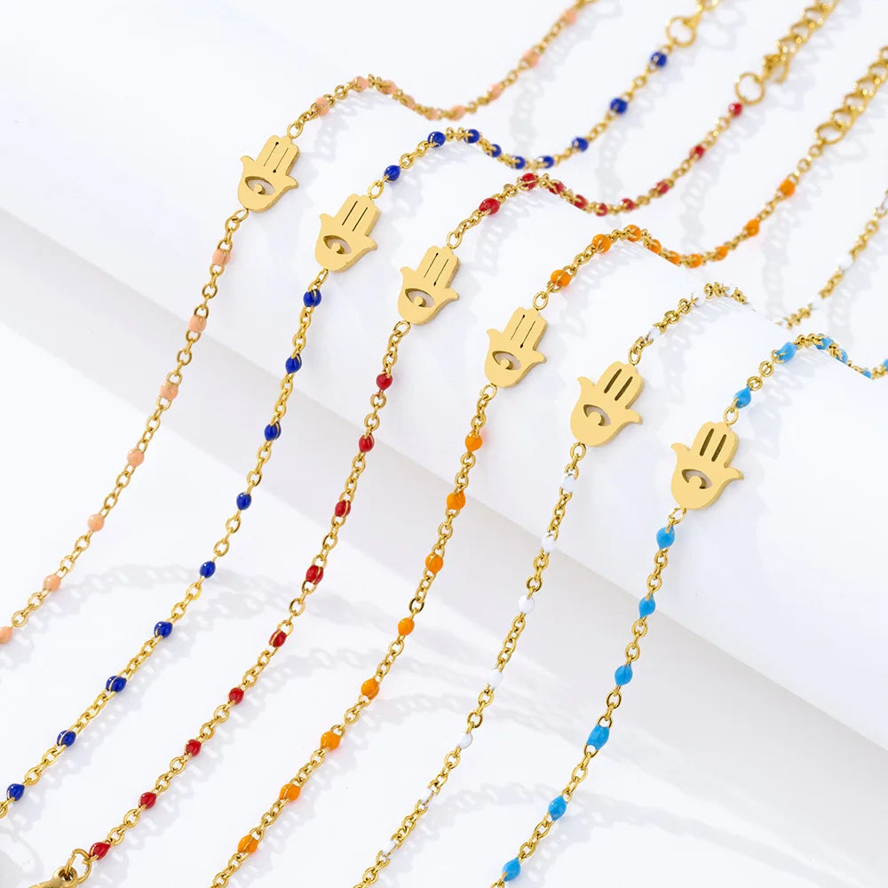 2023 Popular Style Stainless Steel Palm Charm Enamel Gold Color Chain for Girls for Women