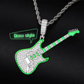 Glow in the Dark Series High Quality 925 Sterling Silver VVS Moissanite Diamond Iced Out Guitar Pendant Necklace