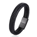 High-End Men's Wristband Leather Bracelet Gold Plated Custom Name Stainless Steel Buckle Closure Braided Leather Bracelet