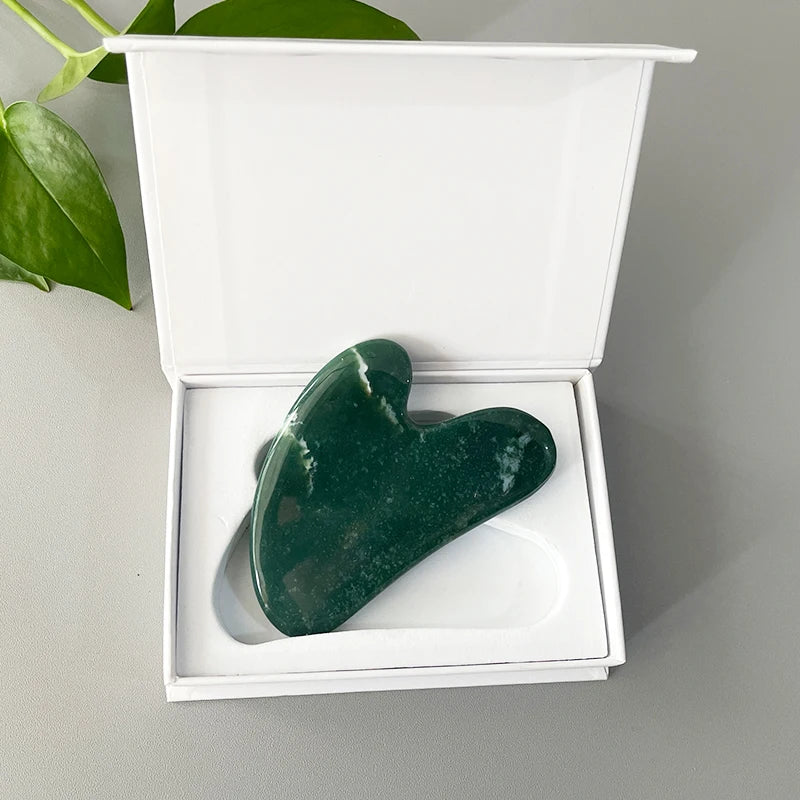 Moss Agate Gua Sha Tool Moss Agate Crystal Carvings Guasha Stone with Packaging Box