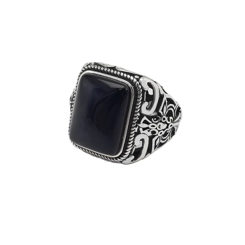 Daidan Man Rings Black Silver Men Ring Silver Luxury Jewelry Modern Square Onyx Agate Ring
