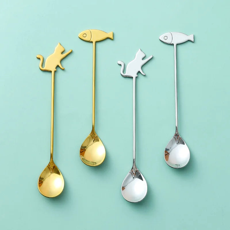 Demitasse Espresso Cat Fish Spoon Set-Eco-Friendly Stainless Steel Coffee & Tea Stirring Spoon Cute Fashionable Design