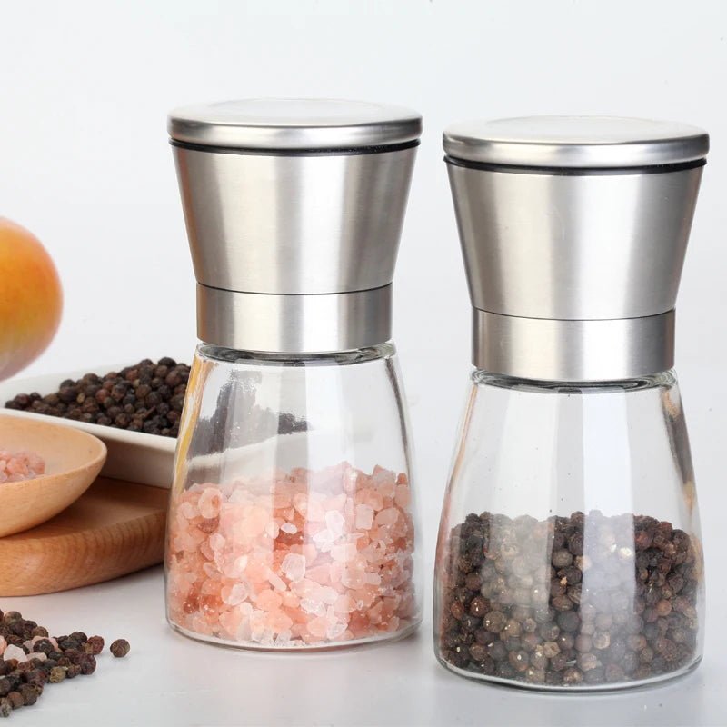 Manual Glass Silver Eco-Friendly Pepper and Himalayan Salt Grinder 160ml