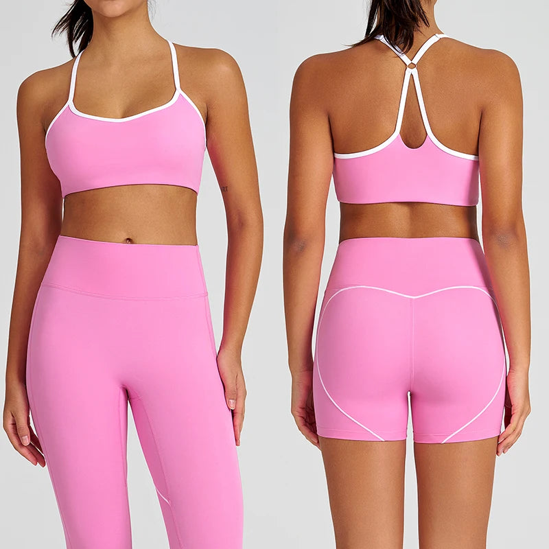 Fitness Clothing Contrasting Lines Woman Short Yoga Gym Leggings Activewear Set Short Gym Fitness Sets for Women