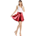 Women's Latex Wet Look Metallic Shiny Ladies High Waisted Red Mini Skating Stretchy Umbrella Full Flare Skirts for Girls