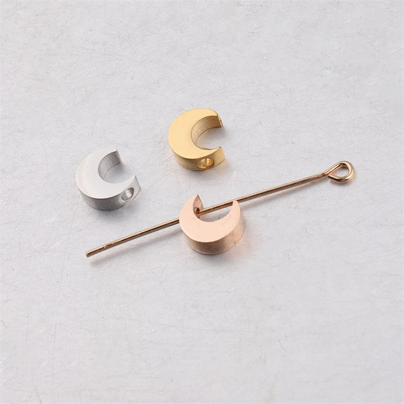 Wholesale Moon Design Stainless Steel Charm Beads 7*8mm Silver / Gold / Rose Gold Bead Charms for Bracelet Jewelry Making