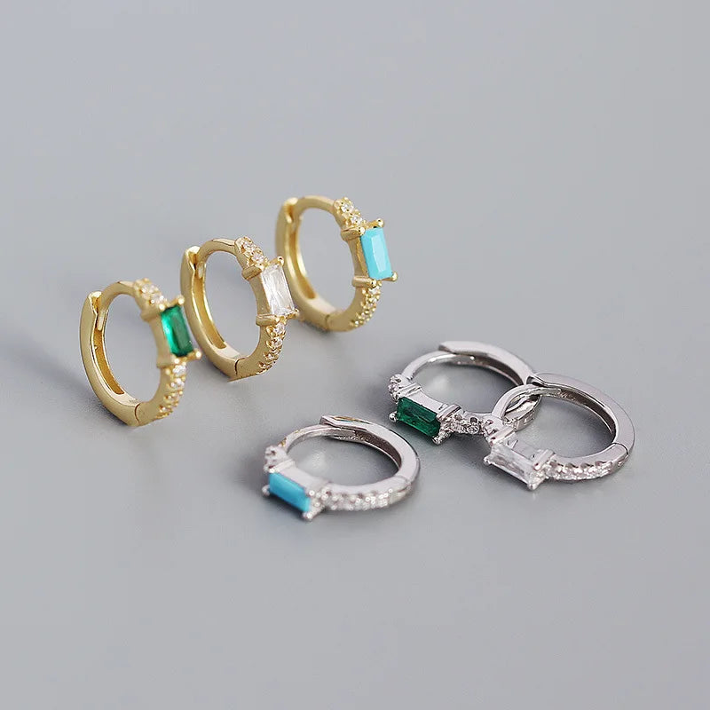 Newest Design S925 Silver Zircon Huggie Earring Inlay Square CZ Zircon Hoop Silver Sterling Earrings for Women