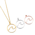 SSeesy Fashion Simple Summer Waterproof Wave Design Necklace Stainless Steel Pendant Hollow Round Wave Pendant Necklace
