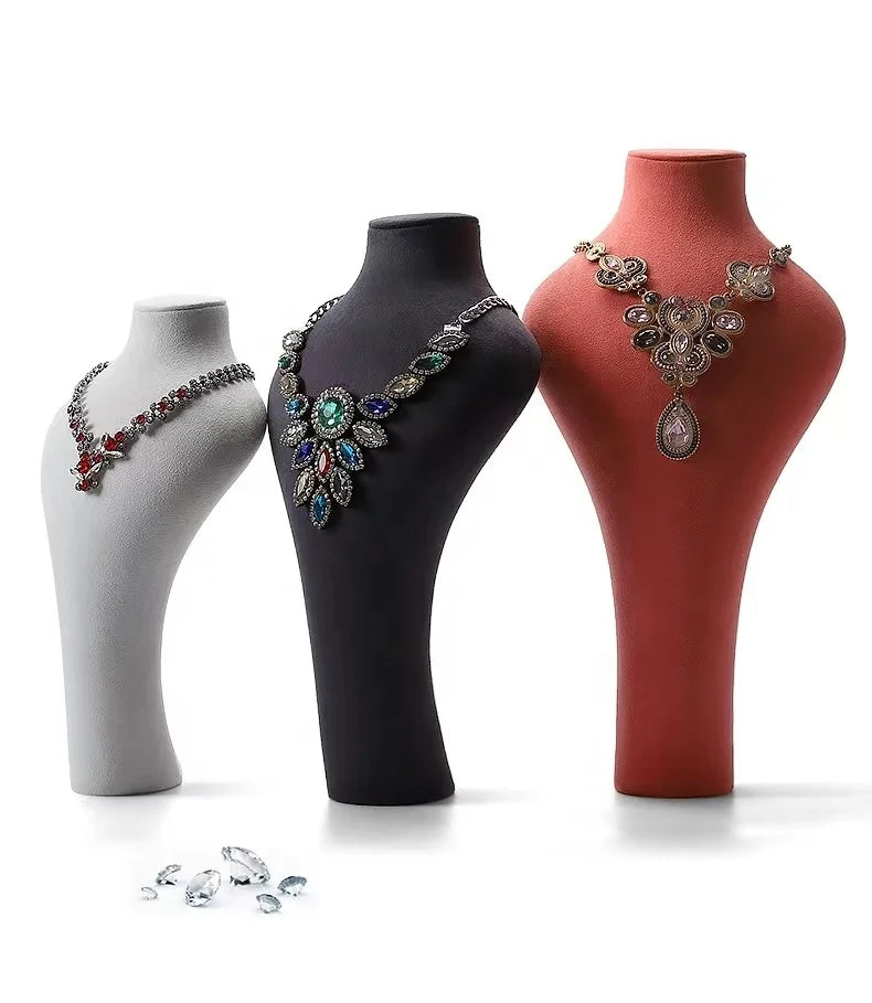 DOC Wholesale Necklace Display Bust High-grade Jewelry Store Super Fiber Display Bust Jewelry Display Stand