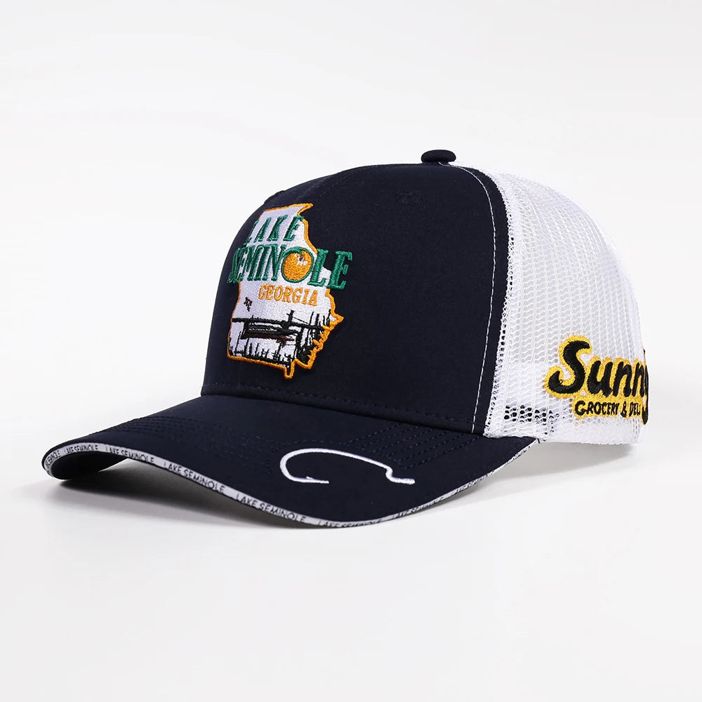 OEM Custom Design Adult 6 Panel Cotton Mesh Cap Sandwich Brim Sports Gorras Embroidery Logo Trucker Hat