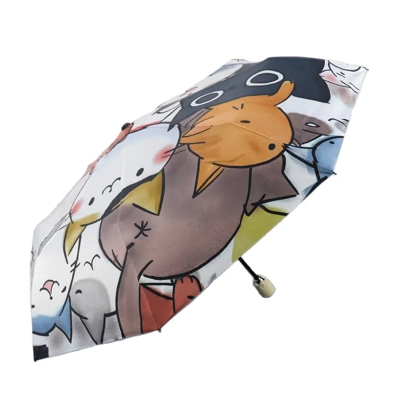 Lotus Women's Custom Dual-Use Folding Umbrella Cute Rain Shine Animal Print with Dogs Cats UV Protection Made of Polyester