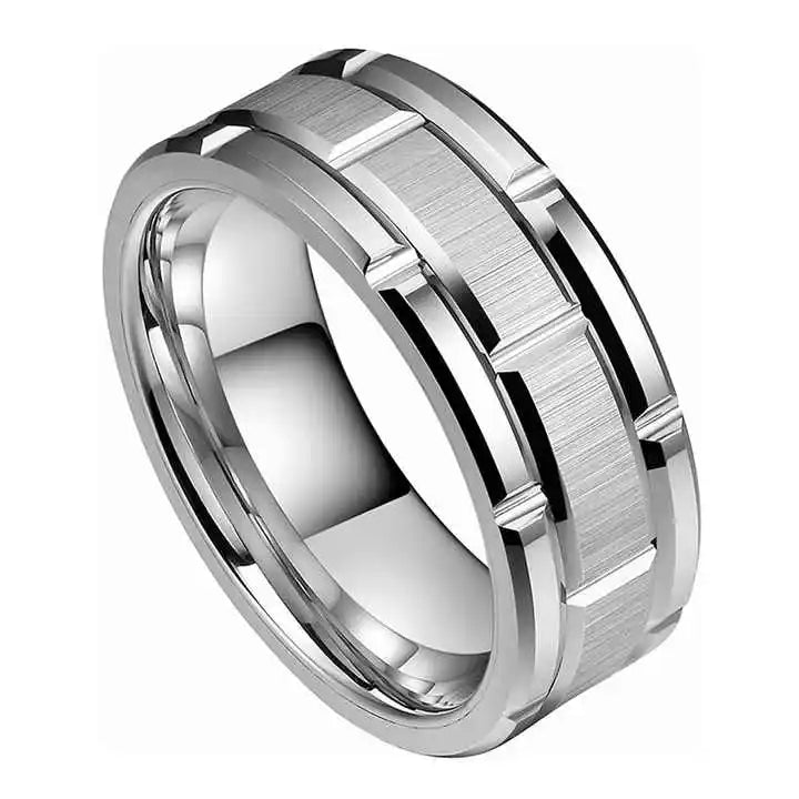 Wholesale 8mm Brick Pattern Tungsten Ring Silver Gold Black Matt Finished Mens Wedding Band