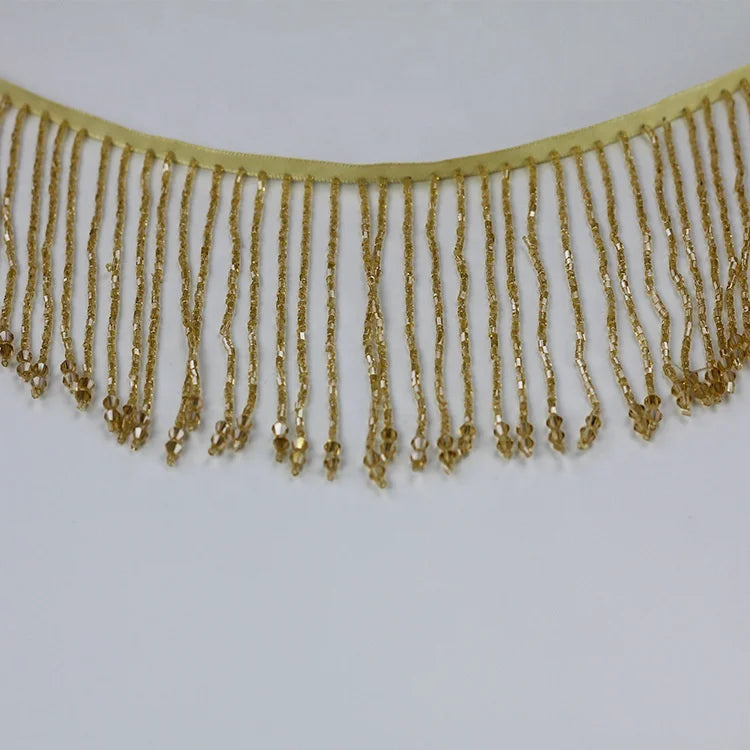 G037 9cm New Arrival Bodice Rhinestone Applique Glass Bead Tassel Fringe Trim for Dress