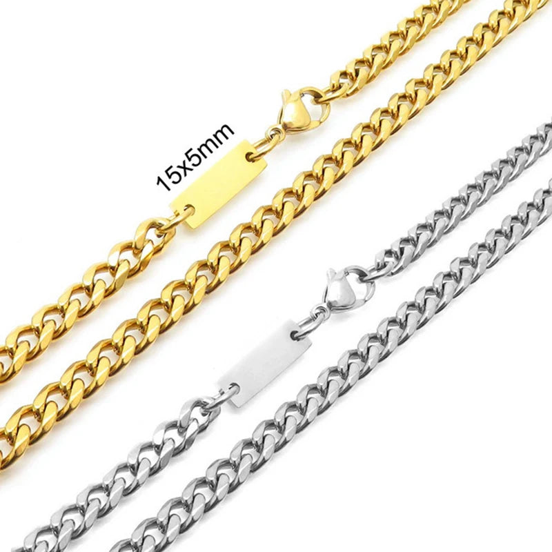 Non Tarnish 18K Gold Cuban Link Chain Necklace for Men Women Trendy Custom Stainless Steel 5mm Diamond-cut Cuban Chain Necklace