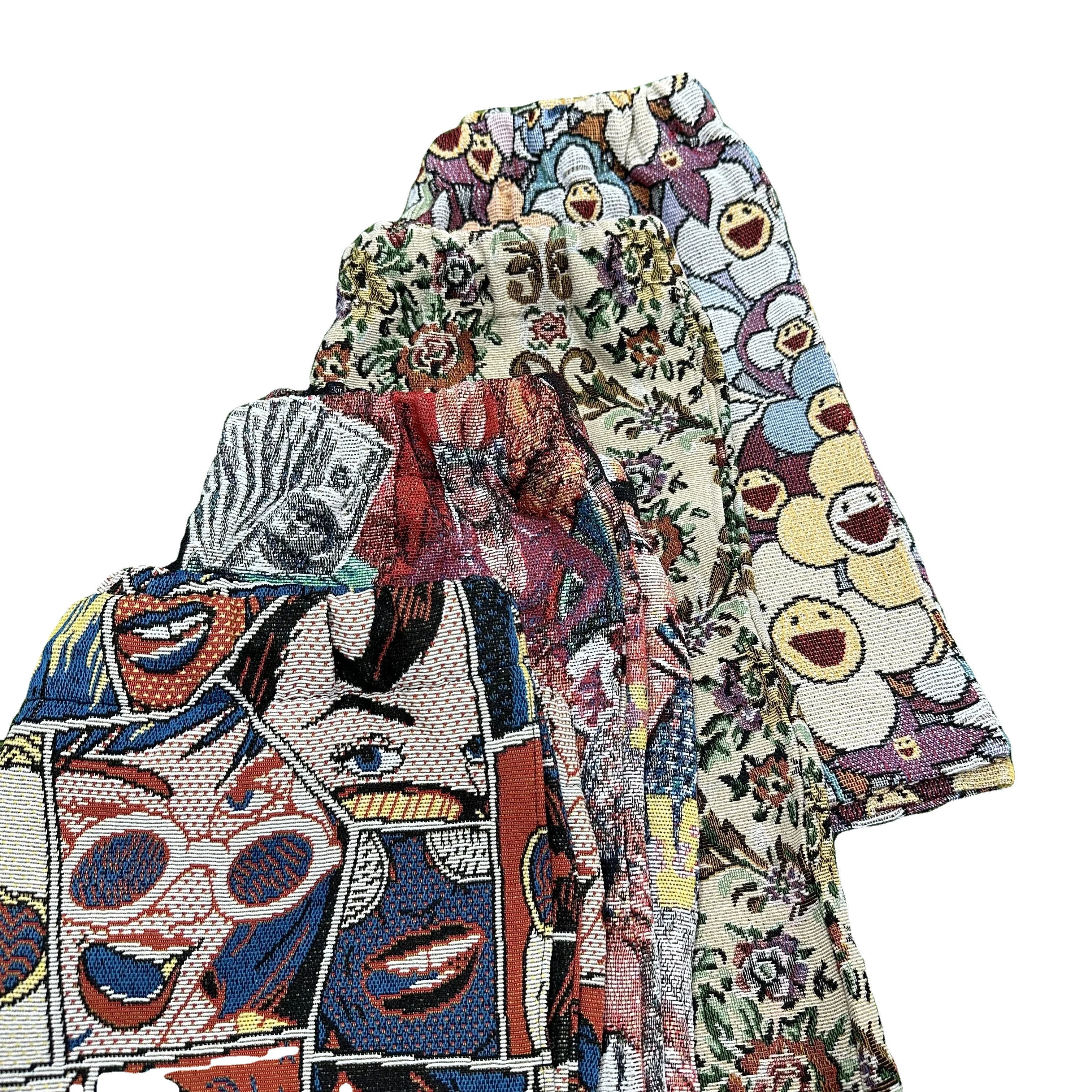 Hot Selling Custom Woven Mid Waist Hip Hop Style Eco-Friendly Tapestry Shorts Set with Drawstring Closure