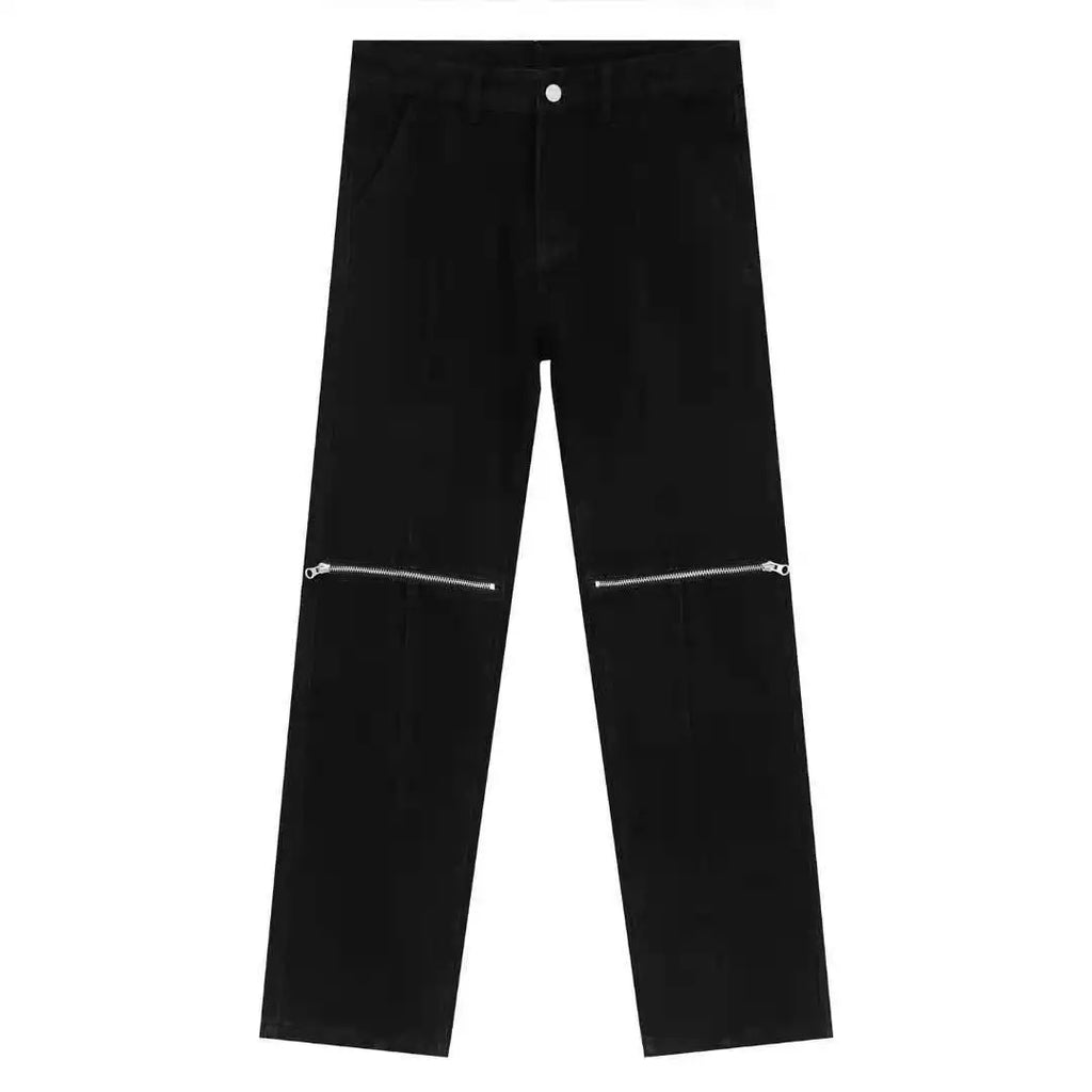 Quality Jean Hombre 2023 Men's Trousers Zip Knee Hole Design Mens Jeans With Zippers Streetstyle Black Jean Boyfriend