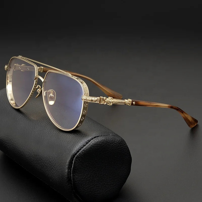 NEW Factory Stock Wholesale Retail Luxury Punk Style Diamond High Quality Pure Titanium Acetate Eyeglasses Frame for Unisex MegaBDM
