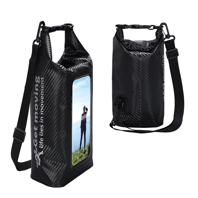 Carbon Fiber 2L Touch Screen Floating Phone Bag Sack Custom Logo Storage Waterproof Dry Bag Roll Top Ocean Pack for Hiking