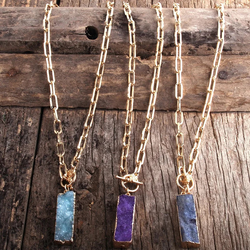 Fashion Punk Women Collar Statement Chunky Choker Necklace Gold Paperclip Chain Druzy Necklace
