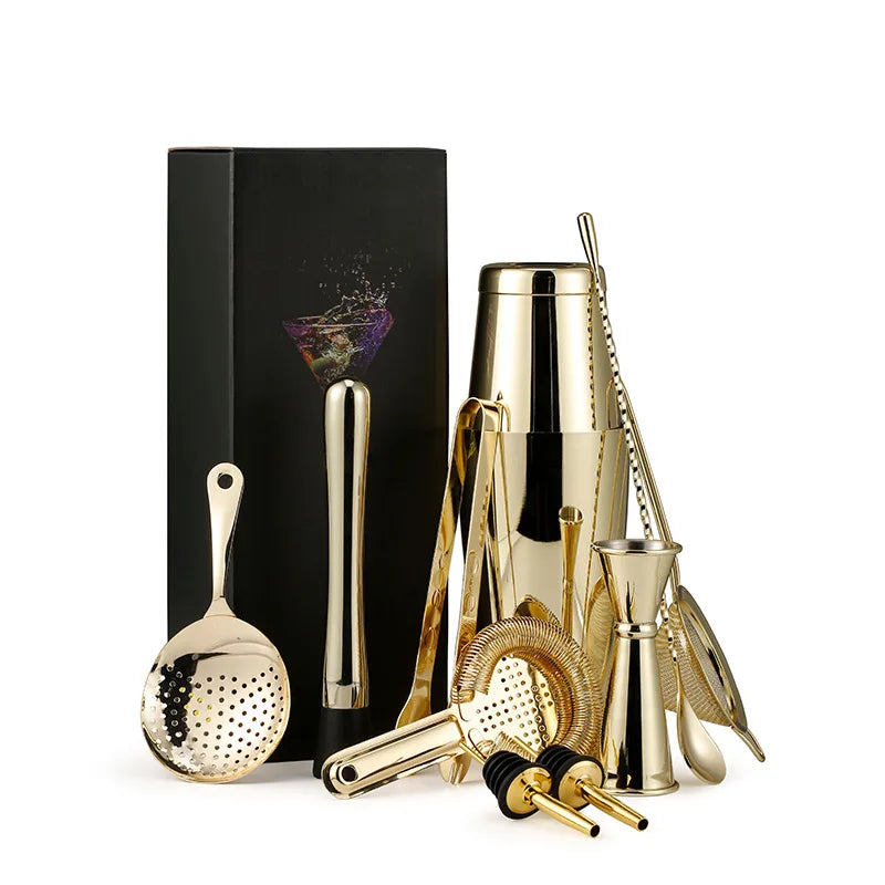 11 Pcs Luxury Cocktail Kit Bar Tool Set Stainless Steel Boston Cocktail Shaker Set for Home