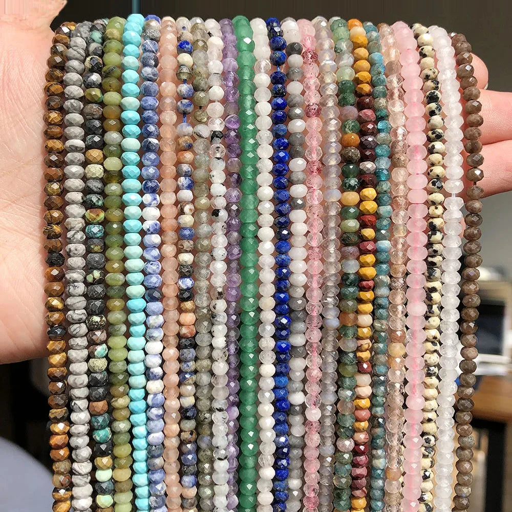 4x3mm Faceted Tiny Turquoise Apatite Amethyst Rondelle Spacer Beads for Jewelry Making DIY Stone Beads