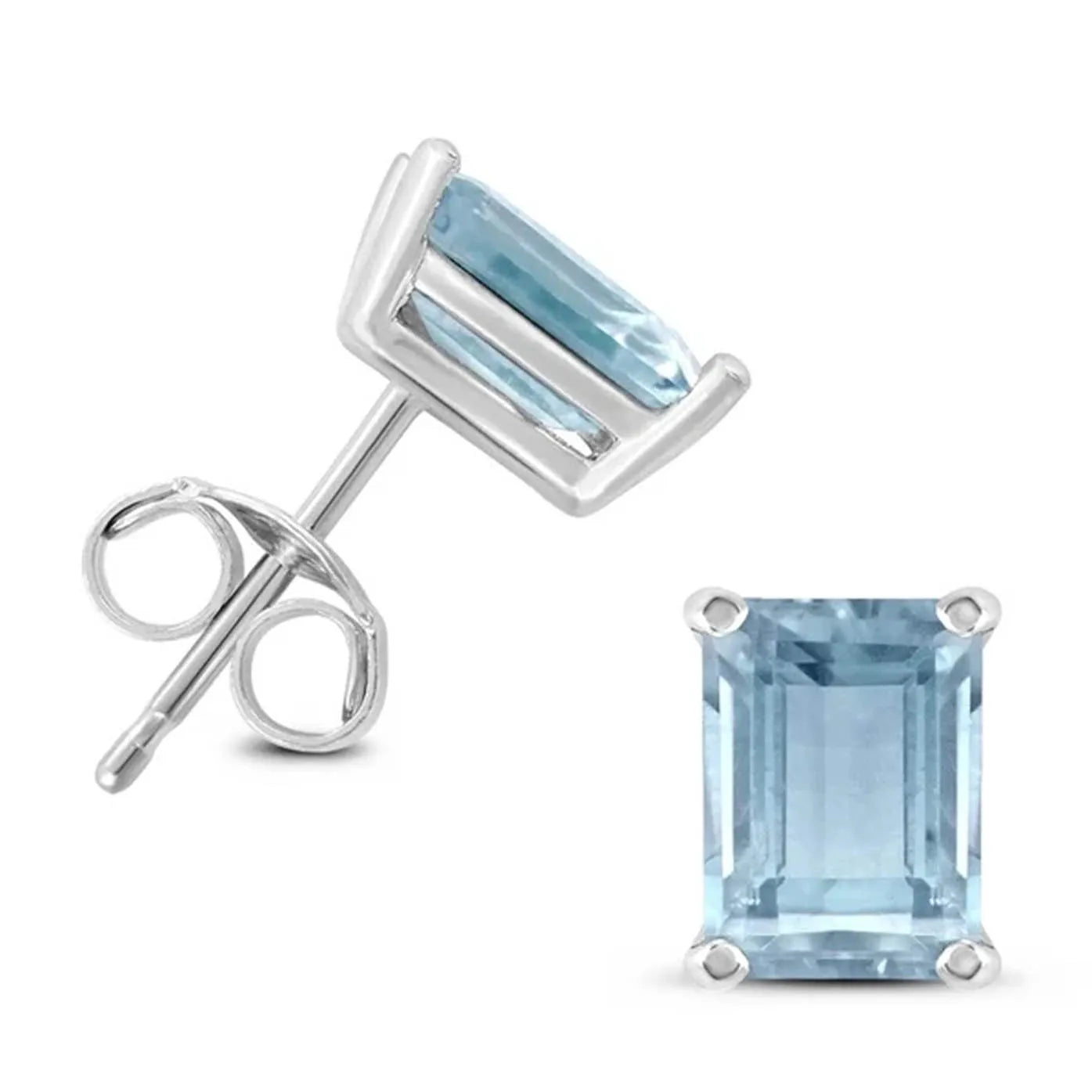 925 Sterling Silver Jewelry Emerald Shaped Aquamarine Earrings Blue Gemstone Stud Earrings Jewelry