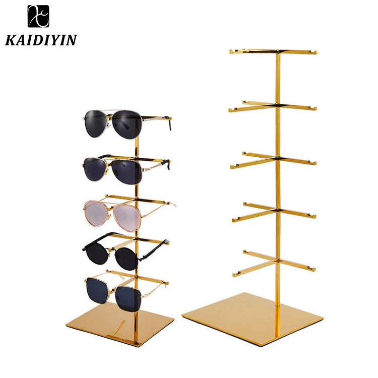 Boutique 5-Layer Stainless Steel Sunglasses Rack Golden Glasses Display Stand