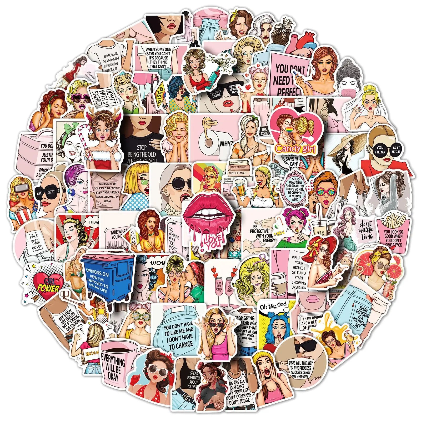 100PCS Inspirational POP Art Girls Sticker Decals for Luggage Bottle Laptop Phone Guitar