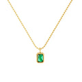 Classic Geometric Cubic Zirconia 18K Gold Plated Beaded Chain Necklace with Emerald CZ Pendant Stainless Steel Jewelry