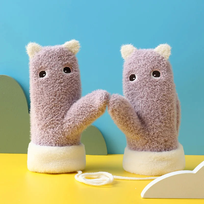 Cute Thermal String Mittens 5-12 Years Little Girls Animal Children Gloves for Winter