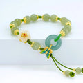 Chinese Style Imitation Jade Safety Buckle Bracelet for Women Peach Flower Charm Beaded Bracelet Green Luxury Beads Bracelet