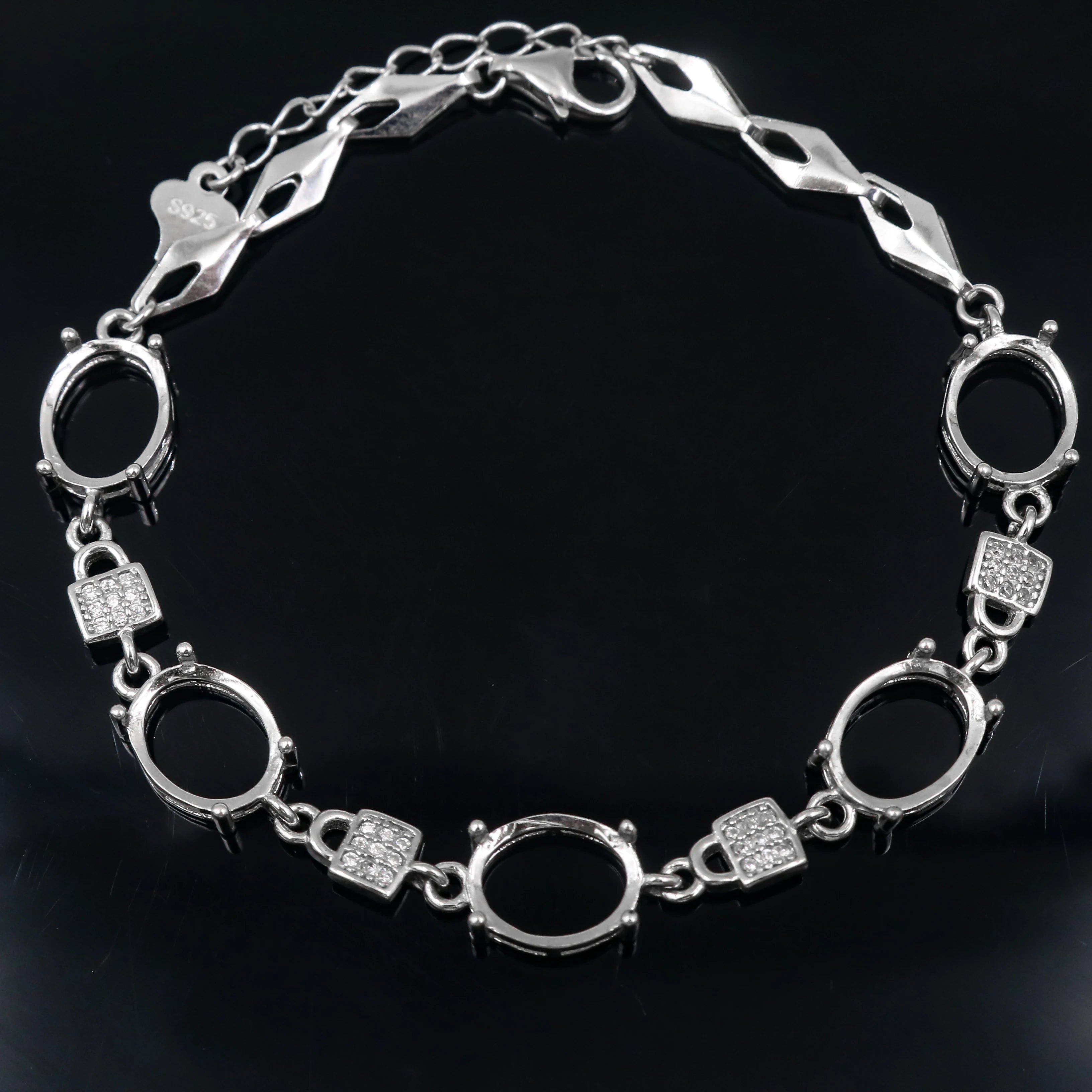 Sterling Silver 8*10mm Semi Mount Bracelet Blank Empty Support Mountain Setting S925 Base Holder Without Stone for DIY Inlay