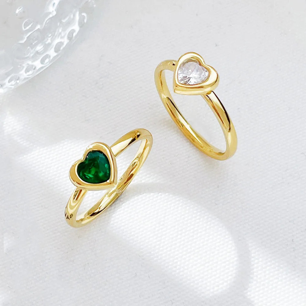 New Design High Quality Titanium Stainless Steel CZ Zircon Heart Ring for Women E-617