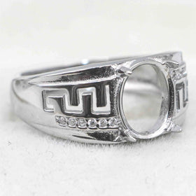 Sterling Silver 8*10mm Semi Mount Men's Ring Frame Empty Blank Claw Setting S925 Base Holder Without Center Stone for DIY Inlay