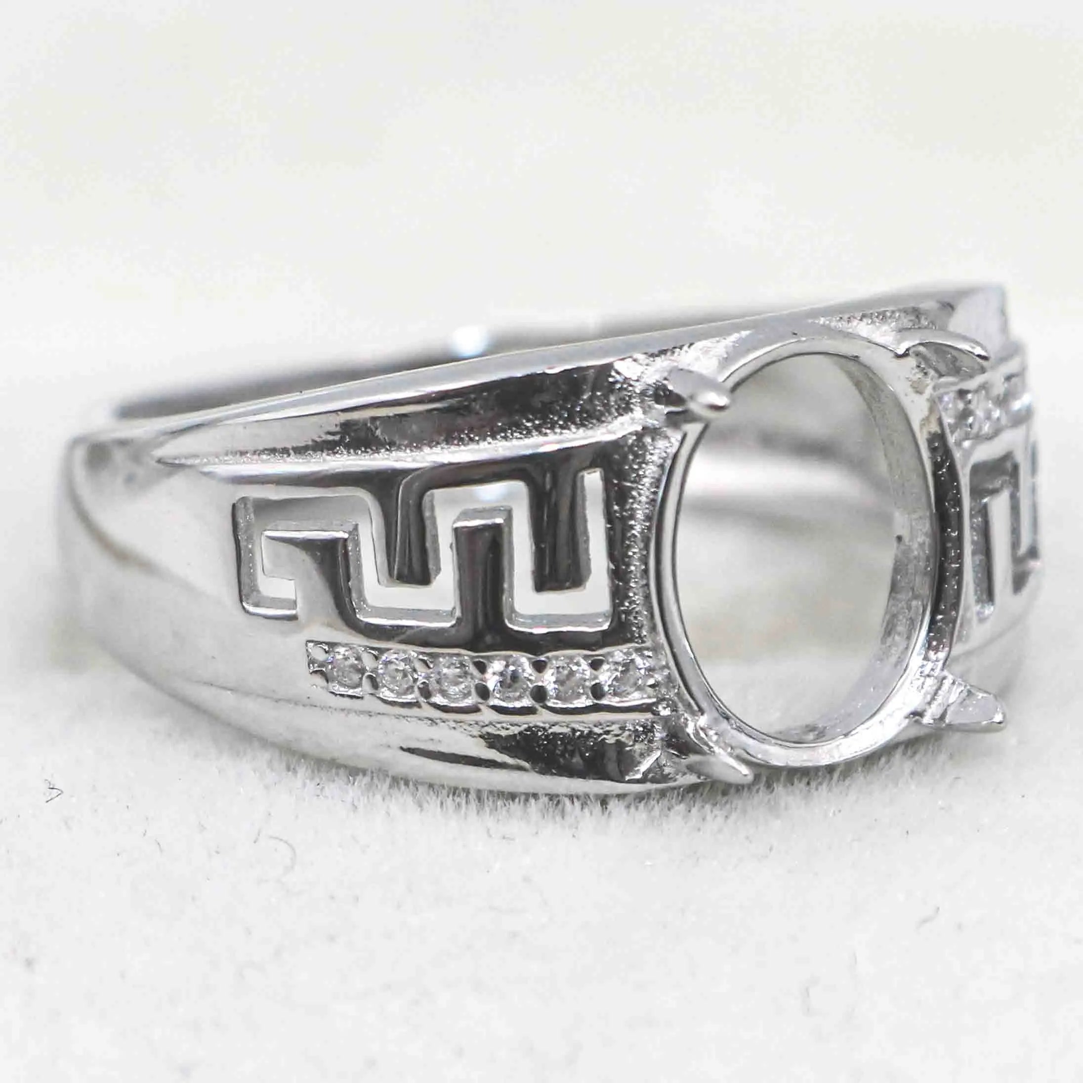 Sterling Silver 8*10mm Semi Mount Men's Ring Frame Empty Blank Claw Setting S925 Base Holder Without Center Stone for DIY Inlay