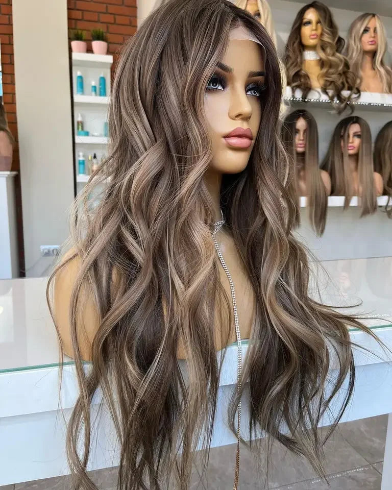 Raw European Human Hair Brown Highlights Blonde Color Transparent Lace Front Wig Unprocessed Human Hair Wigs
