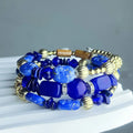YL Fashion Women's Artificial Crystal Agate Stone Beaded Multi-layer Wrapped Mirror Bracelet Versatile Turquoise