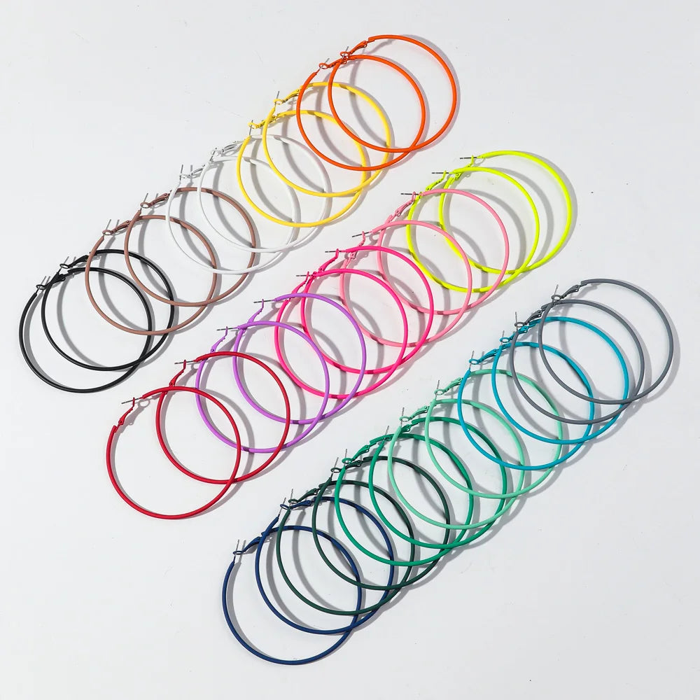 Hot Sale Unique Oversized Round Earrings Punk Colored Metallic Spray Painted Hoop Earrings for Women