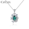 CZCITY Green Stone Pendant Crystal Necklaces 925 Sterling Silver Synthetic Gemstone Raw Crystal Pendant Necklace